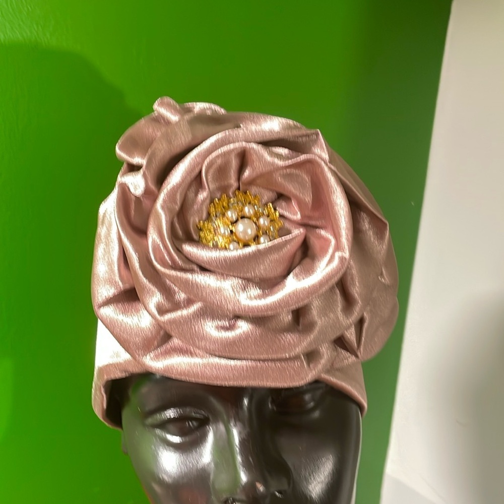 Floppy flower champagne rose Turban Head Wrap Hijab Chemo Cap Hair Loss Bonnet
